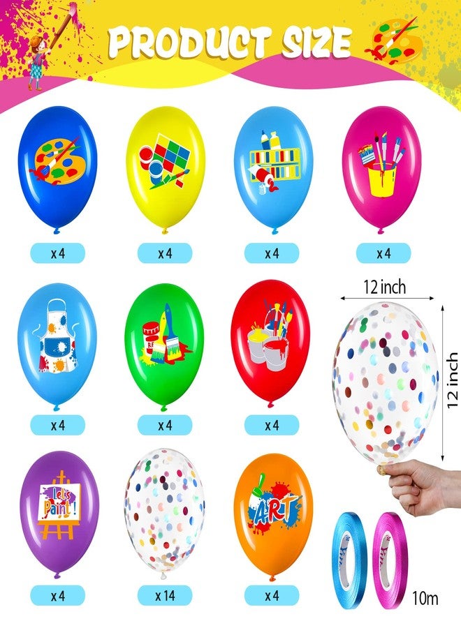 Charnoel 50 Pcs Art Party Balloons Printed Party Latex Multicolor Artist Foil Confetti Balloons for Art Classroom Paint Class Painting Paintbrush Birthday Decoration, 12 Inches - Image 2